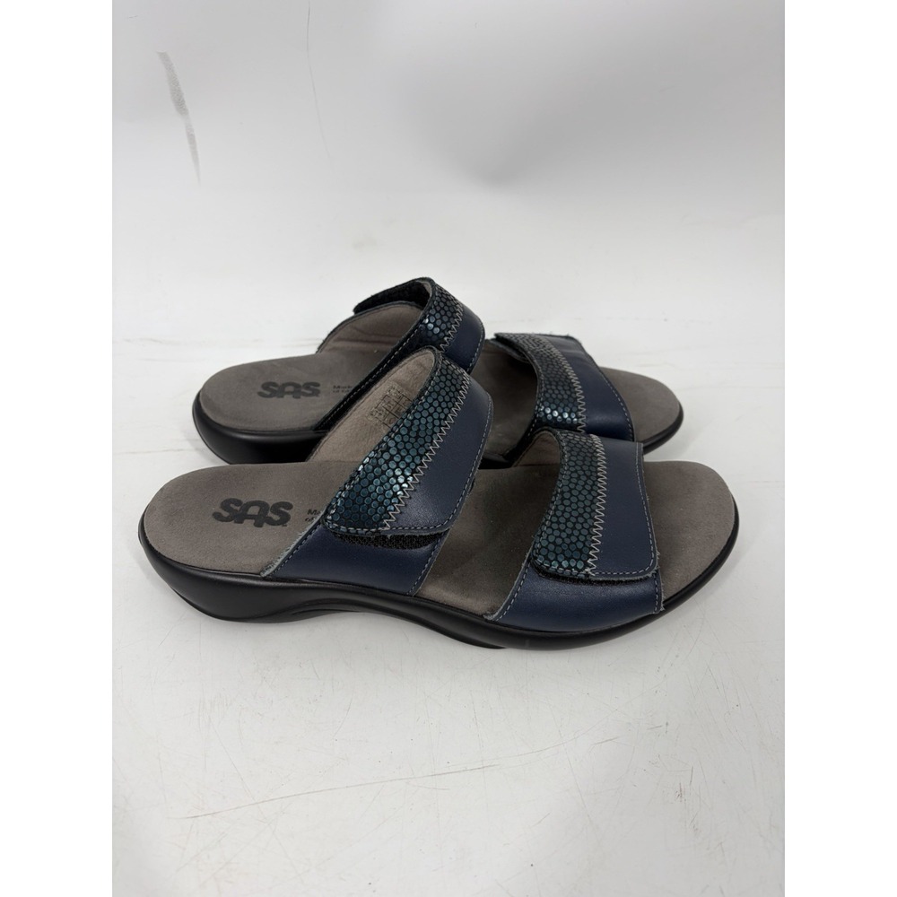 SAS Women's Nudu Slide Sandals Navy Blue Leather Comfort Wedge Size 7M